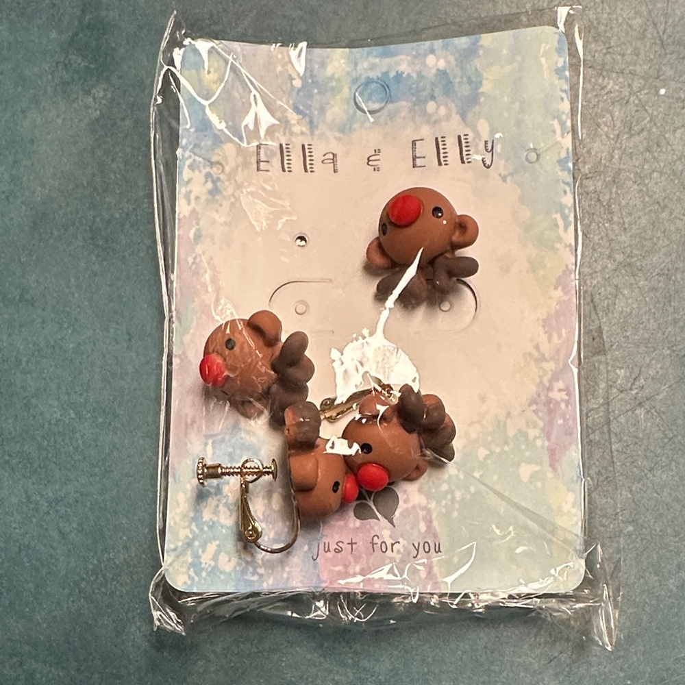 Kids Reindeer Earrings - Brown and Red